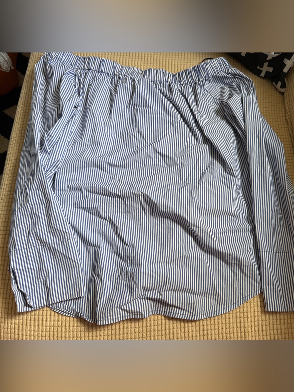 Philosophy Blue and White Striped Off-Shoulder Shirt